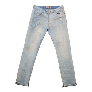 Stitches Rivets Slim Fit Mens Straight Stretch Jeans Light Wash Distressed 32x32